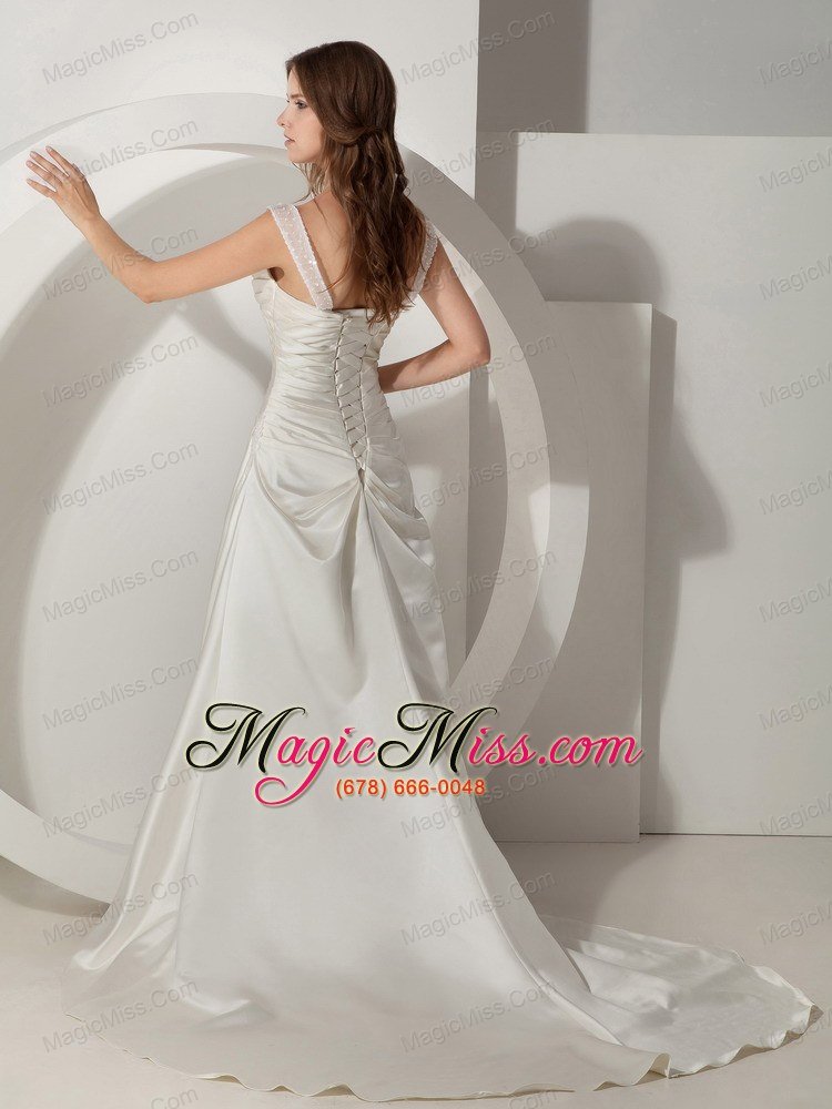 wholesale simple a-line / princess straps court train taffeta ruched wedding dress