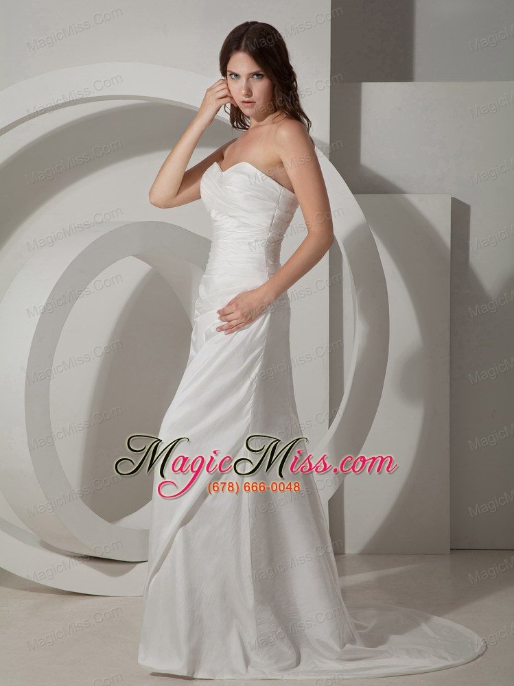 wholesale elegant column / sheath sweetheart court train taffeta ruched wedding dress