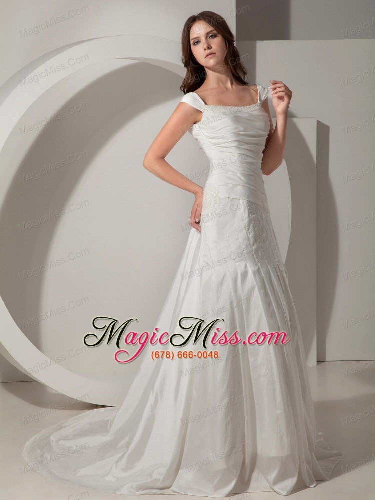 wholesale popular a-line / princess straps chapel traintaffeta beading wedding dress