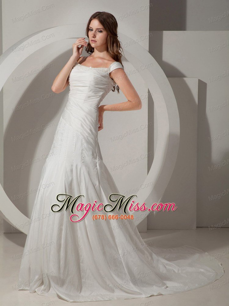 wholesale popular a-line / princess straps chapel traintaffeta beading wedding dress