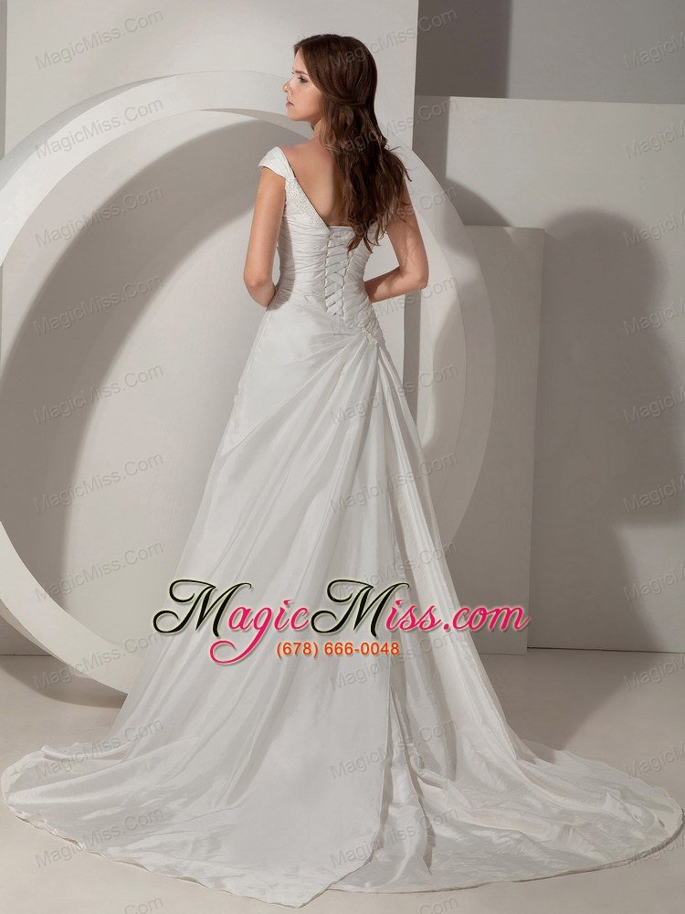 wholesale popular a-line / princess straps chapel traintaffeta beading wedding dress