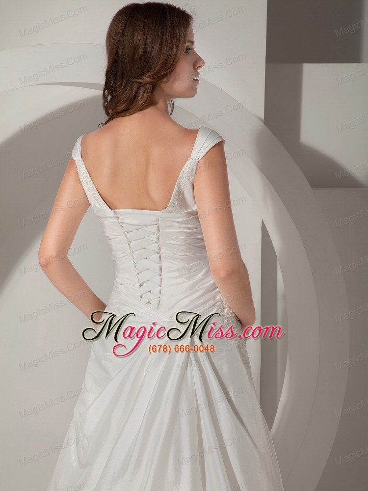 wholesale popular a-line / princess straps chapel traintaffeta beading wedding dress