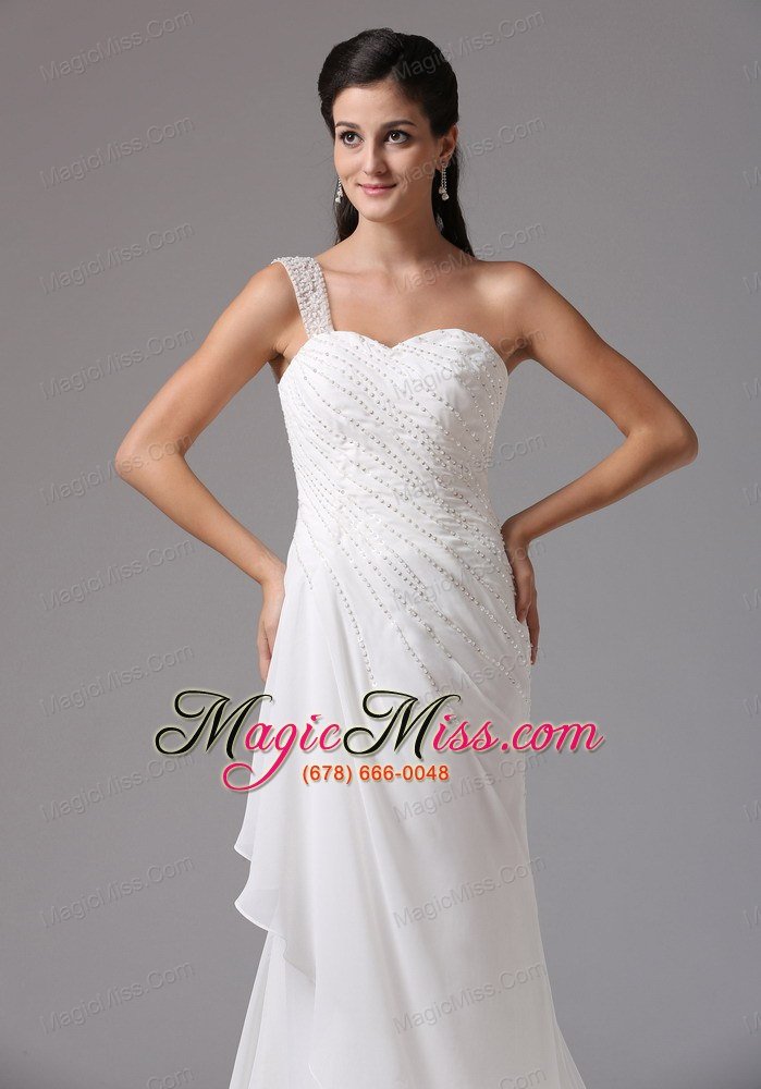 wholesale stylish column one shoulder wedding dress appliques decorate bust chiffon court train