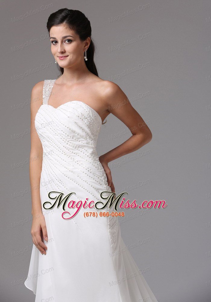 wholesale stylish column one shoulder wedding dress appliques decorate bust chiffon court train