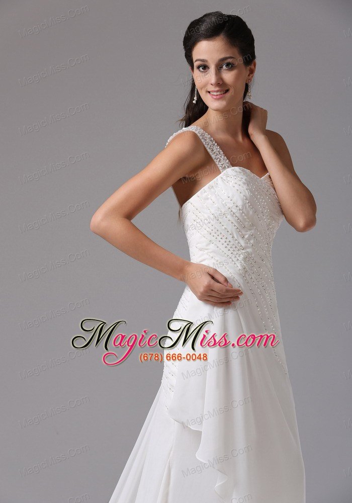 wholesale stylish column one shoulder wedding dress appliques decorate bust chiffon court train