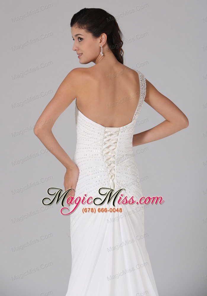 wholesale stylish column one shoulder wedding dress appliques decorate bust chiffon court train