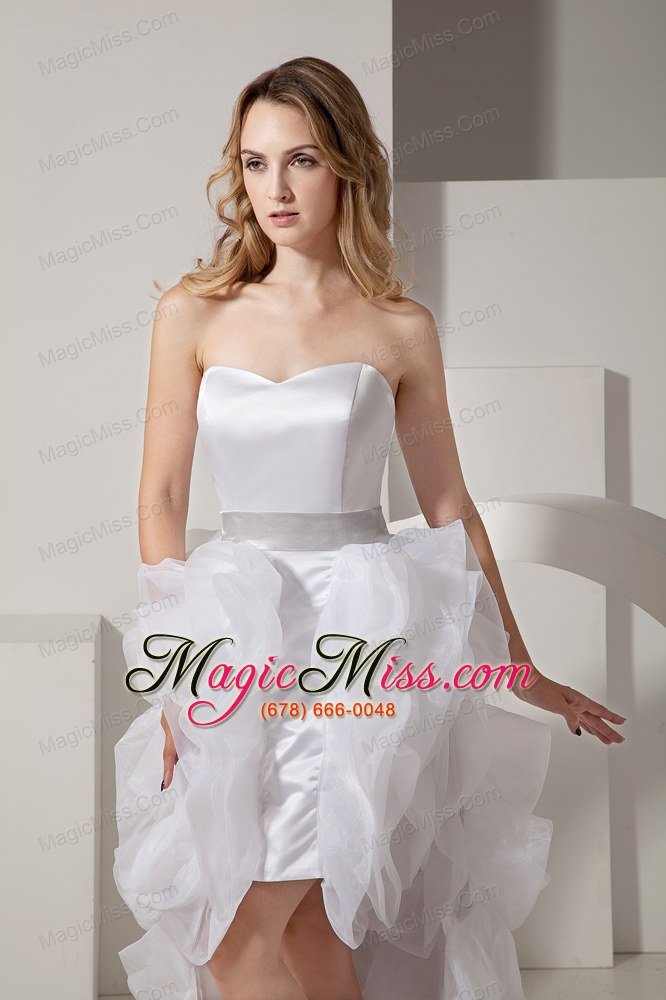 wholesale white a-line sweetheart high-low satin and organza ruffles prom dress