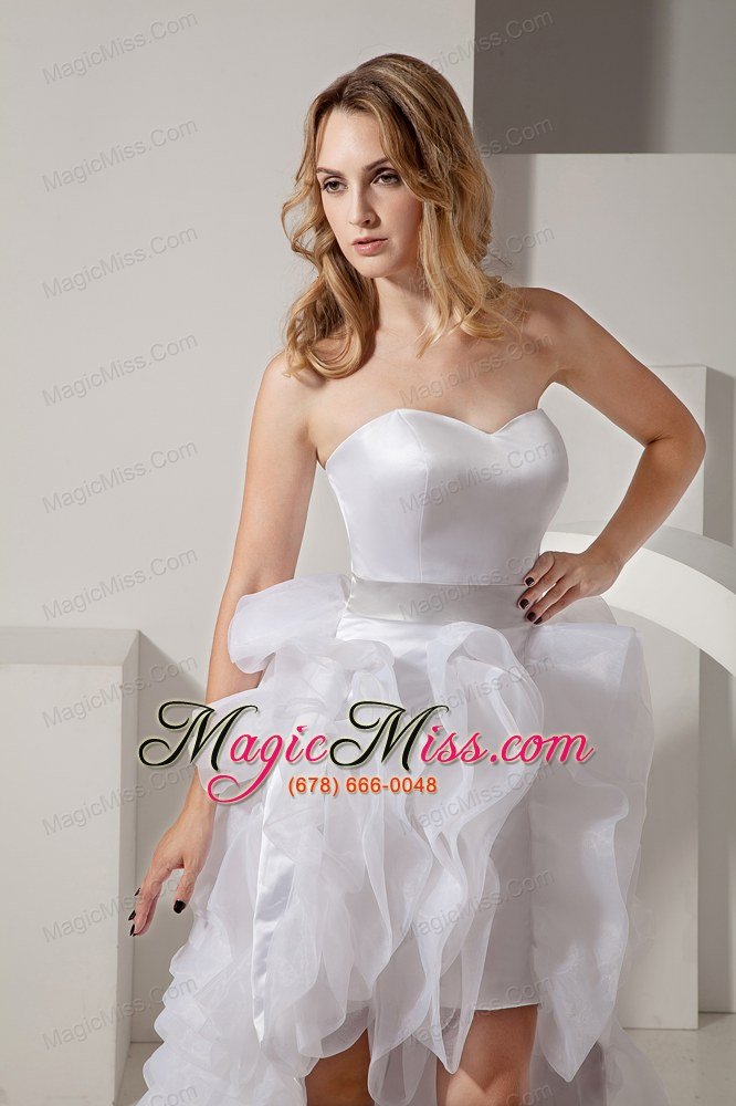 wholesale white a-line sweetheart high-low satin and organza ruffles prom dress