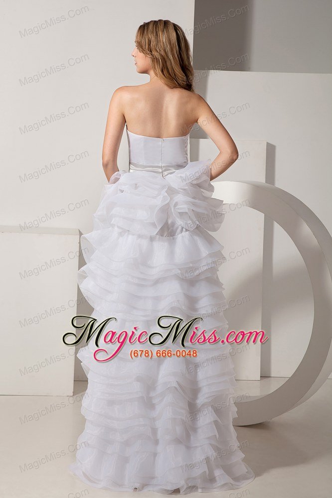 wholesale white a-line sweetheart high-low satin and organza ruffles prom dress