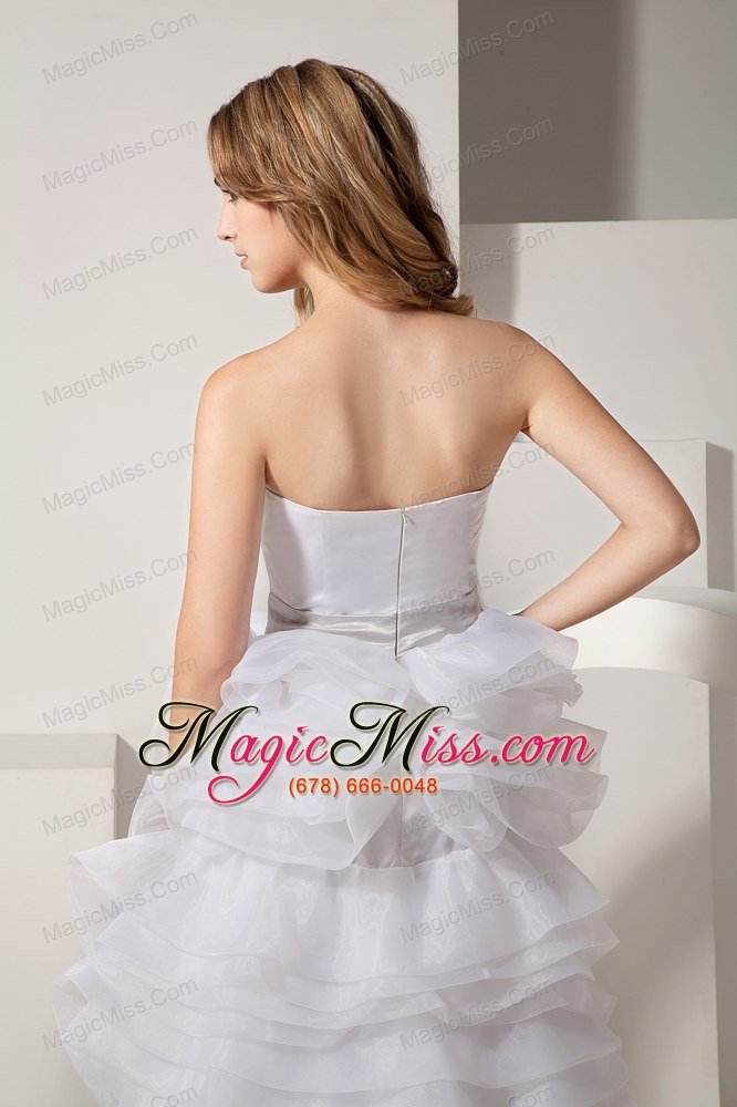 wholesale white a-line sweetheart high-low satin and organza ruffles prom dress