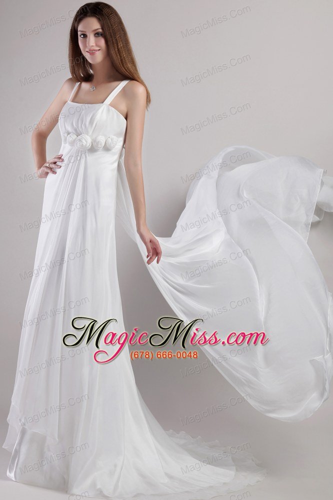 wholesale elegant empire straps watteau train chiffon handle flowers wedding dress