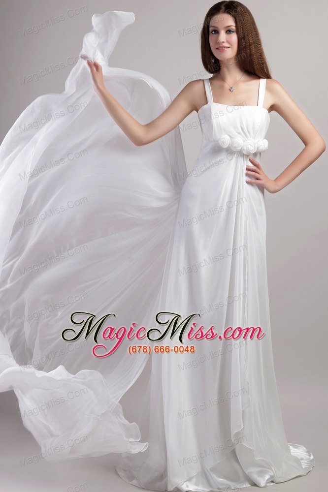 wholesale elegant empire straps watteau train chiffon handle flowers wedding dress