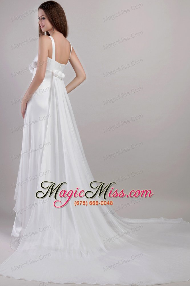 wholesale elegant empire straps watteau train chiffon handle flowers wedding dress