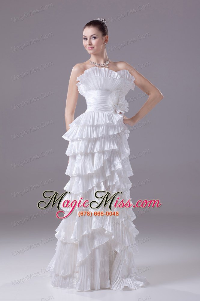 wholesale ruffles and pleat strapless column white long wedding dress