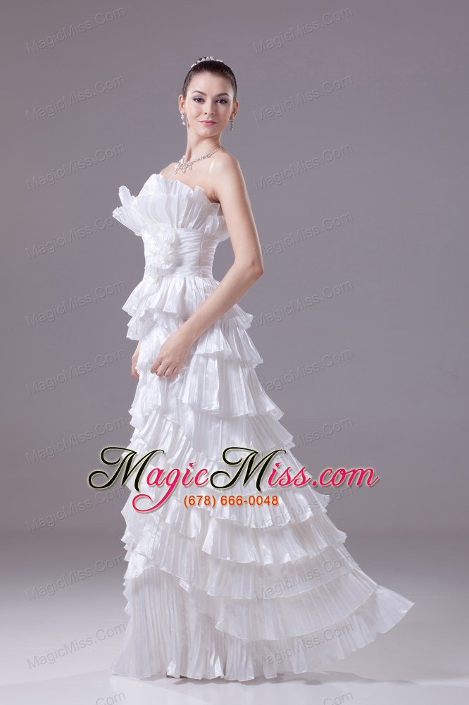 wholesale ruffles and pleat strapless column white long wedding dress