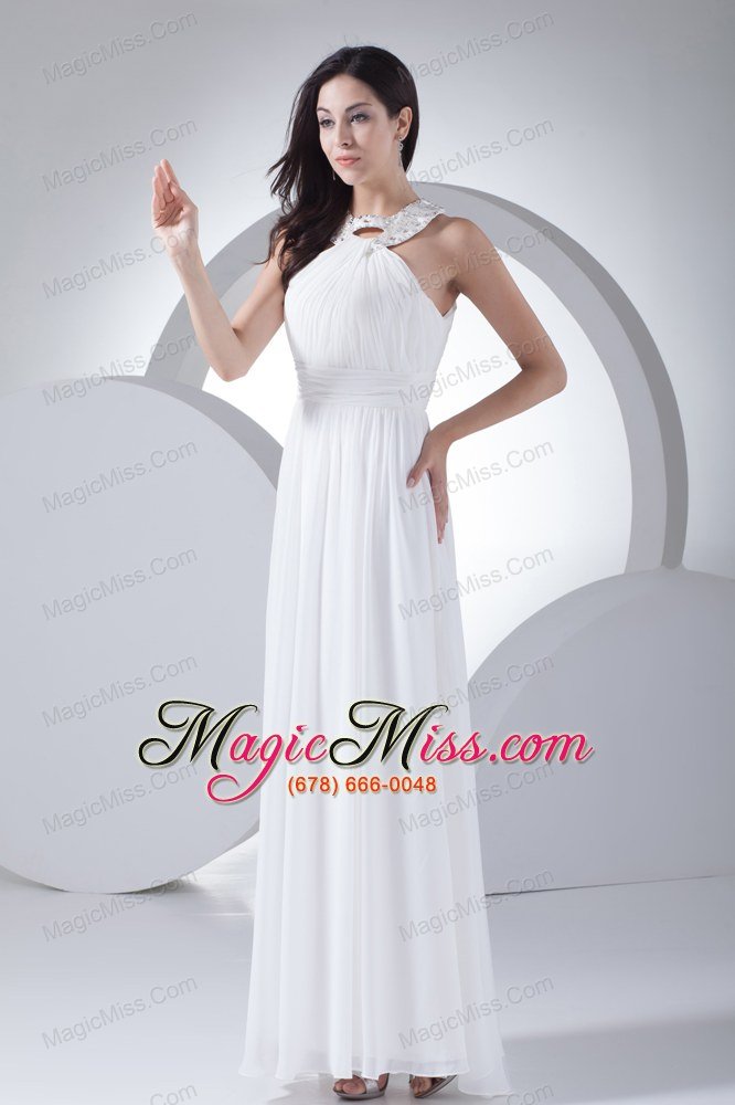 wholesale column high-neck ruching beading wedding dress