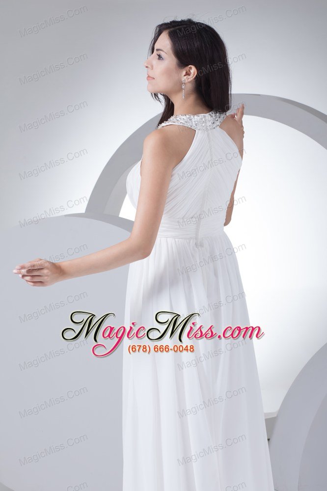 wholesale column high-neck ruching beading wedding dress