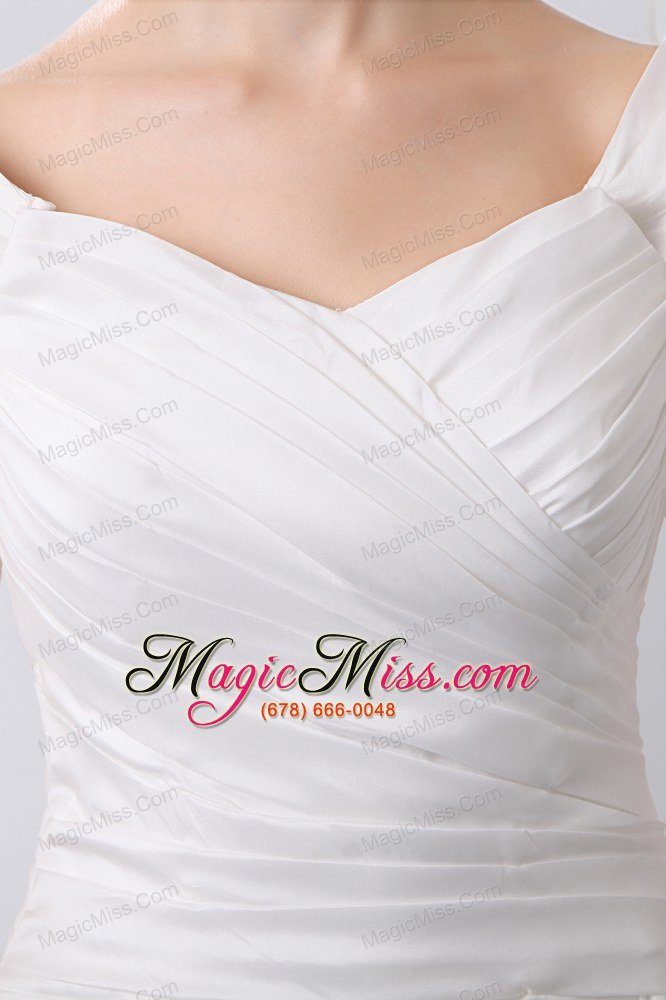 wholesale simple a-line v-neck chapel train taffeta ruch wedding dress