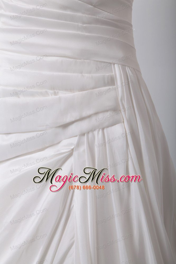 wholesale simple a-line v-neck chapel train taffeta ruch wedding dress