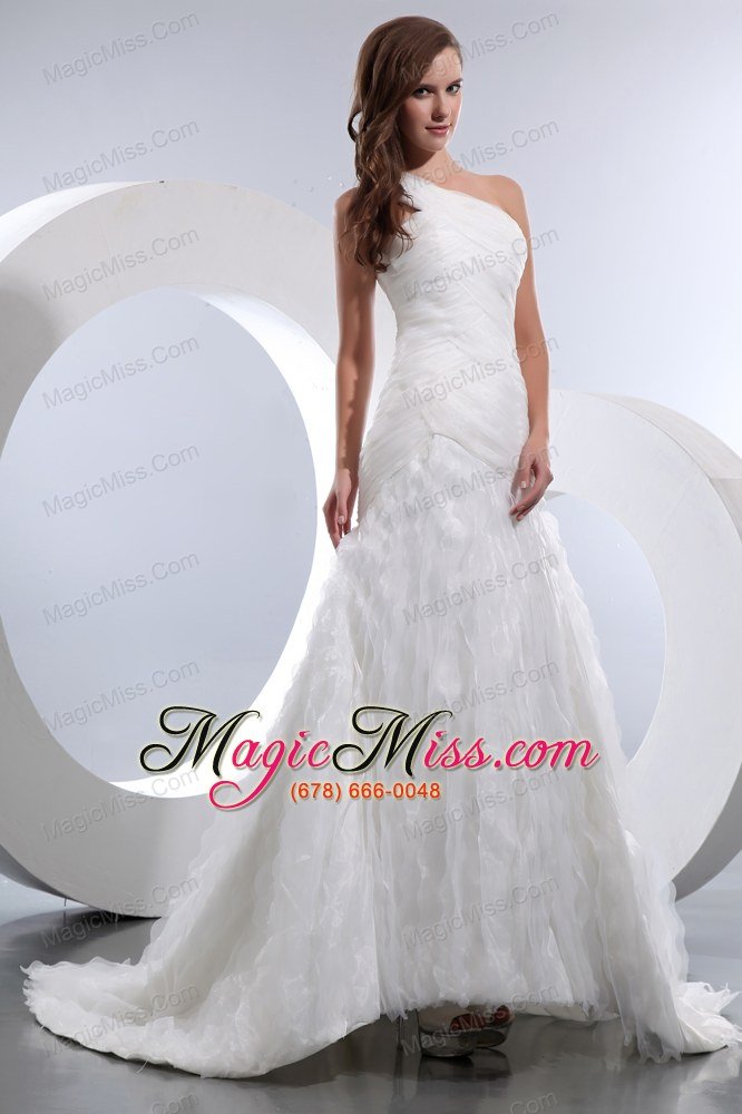 wholesale popular a-line one shoulder court train taffeta and organza ruch wedding dress