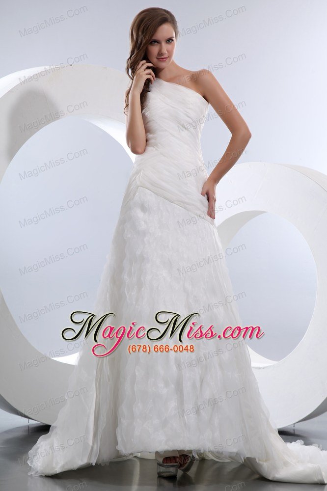 wholesale popular a-line one shoulder court train taffeta and organza ruch wedding dress