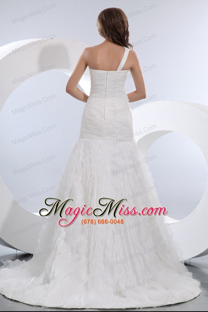 wholesale popular a-line one shoulder court train taffeta and organza ruch wedding dress