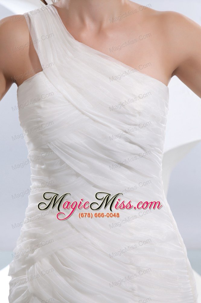 wholesale popular a-line one shoulder court train taffeta and organza ruch wedding dress