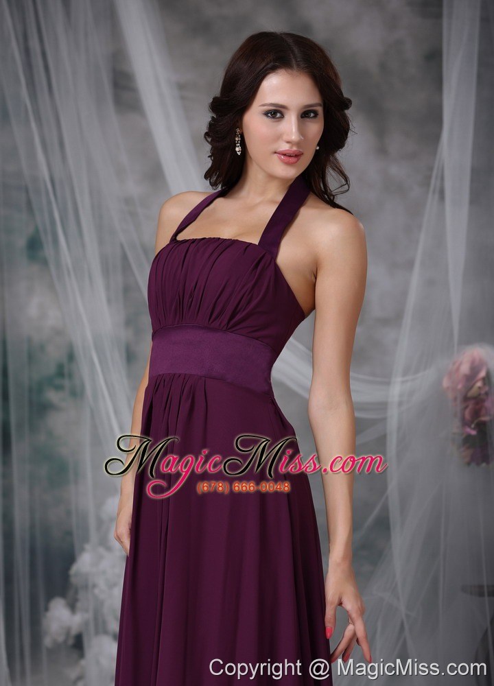 wholesale burgundy empire halter ankle-length chiffon ruch prom / evening dress