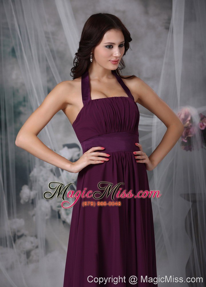 wholesale burgundy empire halter ankle-length chiffon ruch prom / evening dress