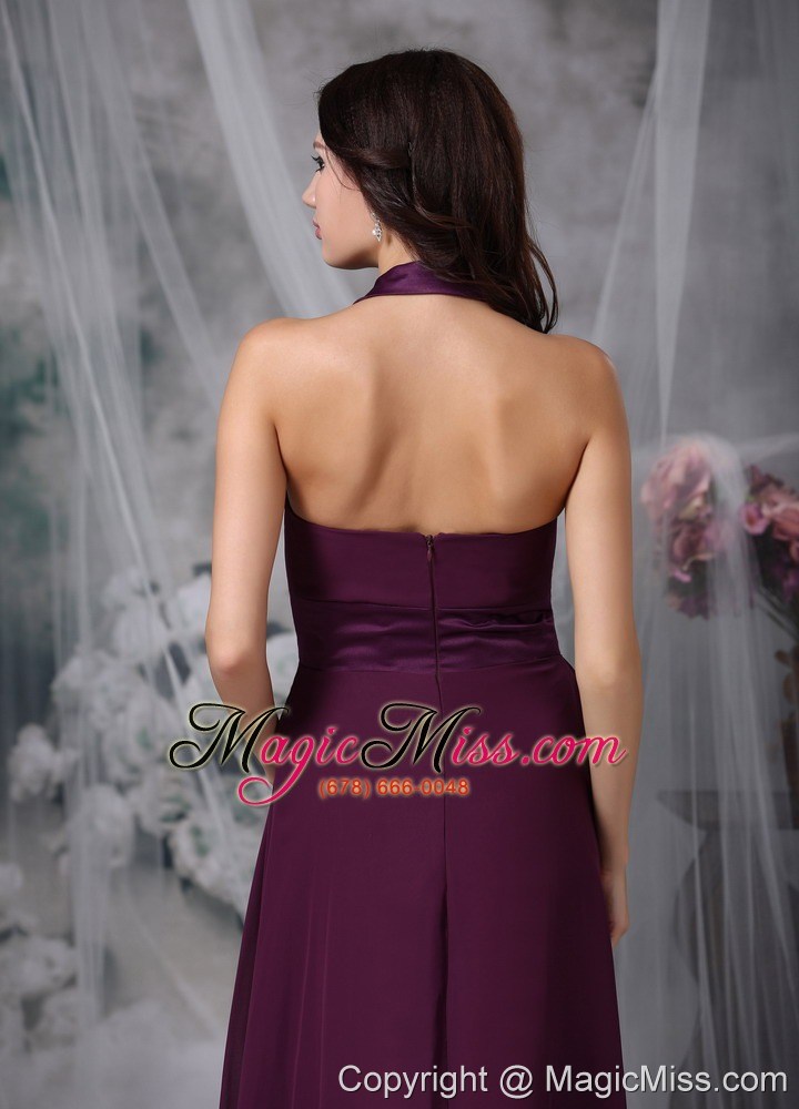 wholesale burgundy empire halter ankle-length chiffon ruch prom / evening dress