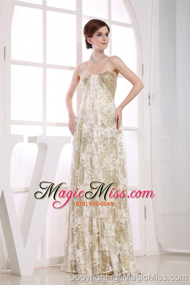 wholesale stylish empire floor-length sweetheart prom dress sequins champagne