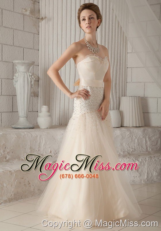 wholesale champagne a-line / princess sweetheart floor-length tulle and satin beading prom / pageant dress