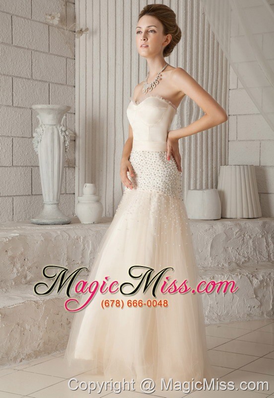 wholesale champagne a-line / princess sweetheart floor-length tulle and satin beading prom / pageant dress