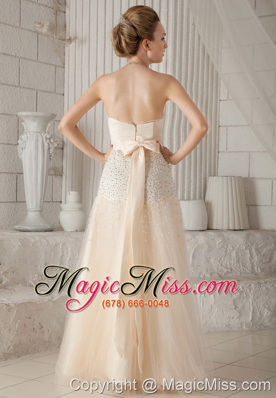 wholesale champagne a-line / princess sweetheart floor-length tulle and satin beading prom / pageant dress