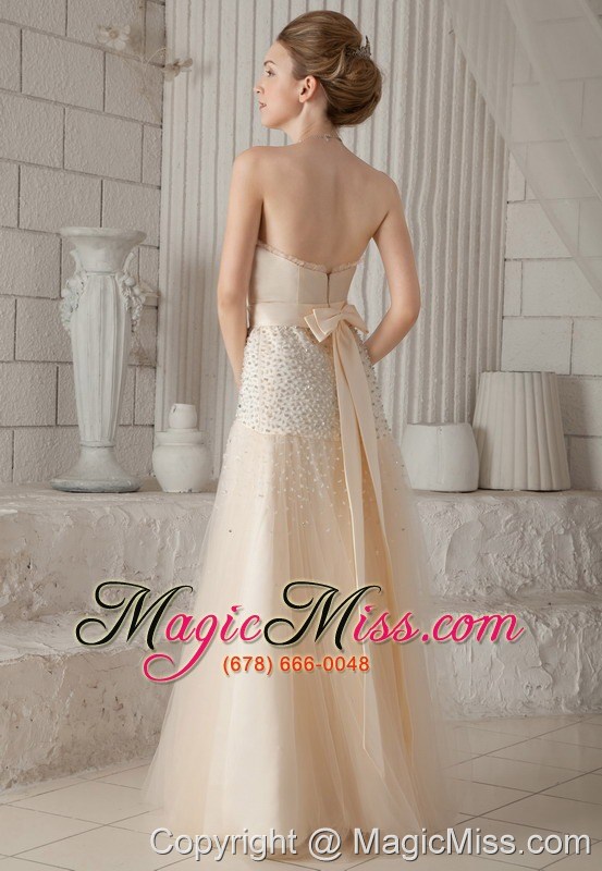 wholesale champagne a-line / princess sweetheart floor-length tulle and satin beading prom / pageant dress