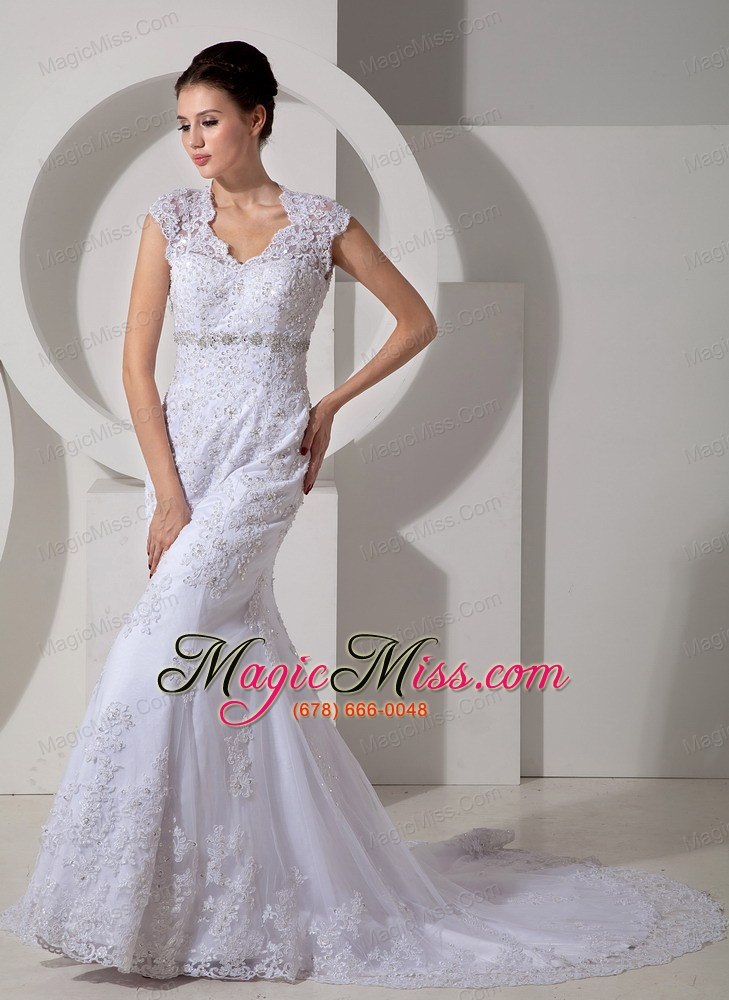 wholesale affordable mermaid square court train lace beading wedding dress