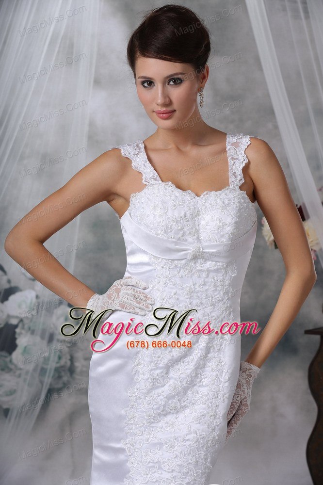 wholesale luxurious trumpet / mermaid straps court train satin lace appliques wedding dress