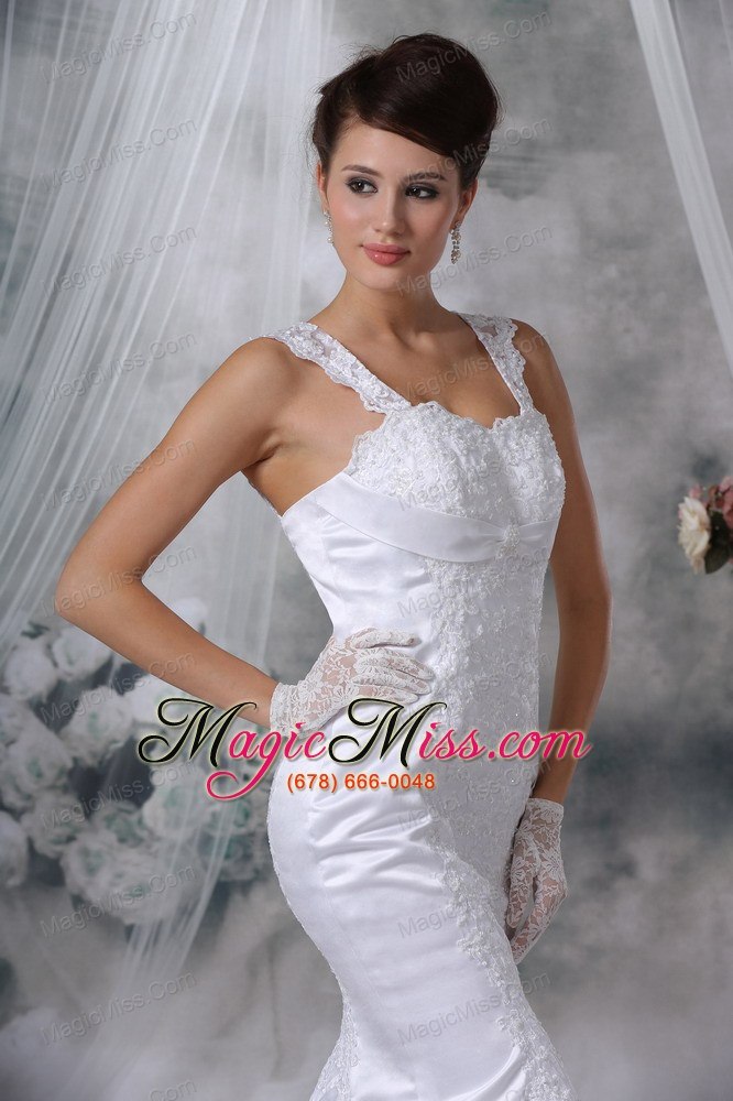 wholesale luxurious trumpet / mermaid straps court train satin lace appliques wedding dress