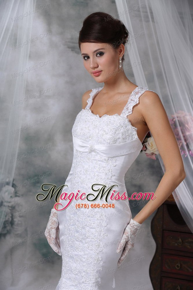 wholesale luxurious trumpet / mermaid straps court train satin lace appliques wedding dress