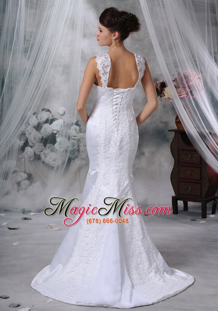 wholesale luxurious trumpet / mermaid straps court train satin lace appliques wedding dress