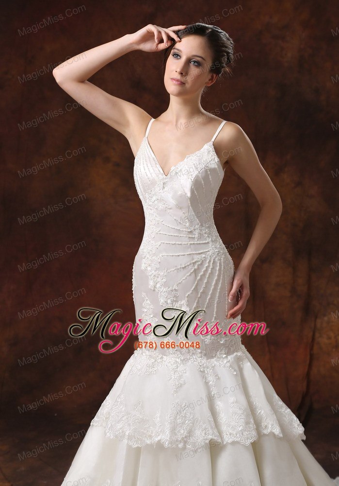 wholesale custom made spaghetti straps mermaid wedding dress lace over shirt