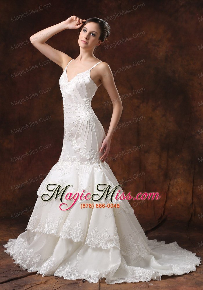 wholesale custom made spaghetti straps mermaid wedding dress lace over shirt