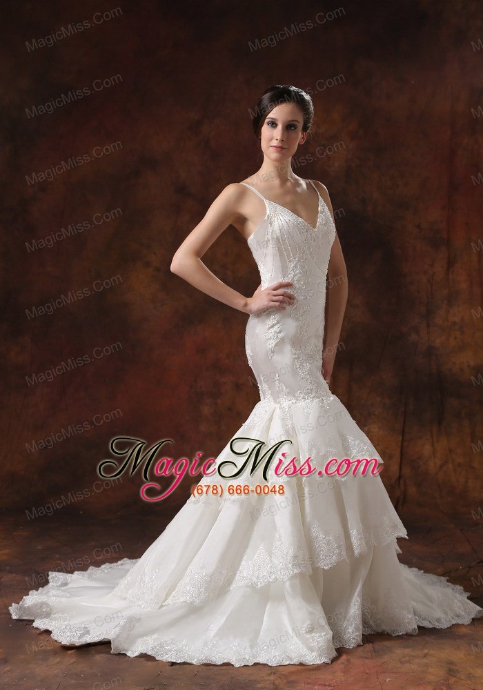 wholesale custom made spaghetti straps mermaid wedding dress lace over shirt