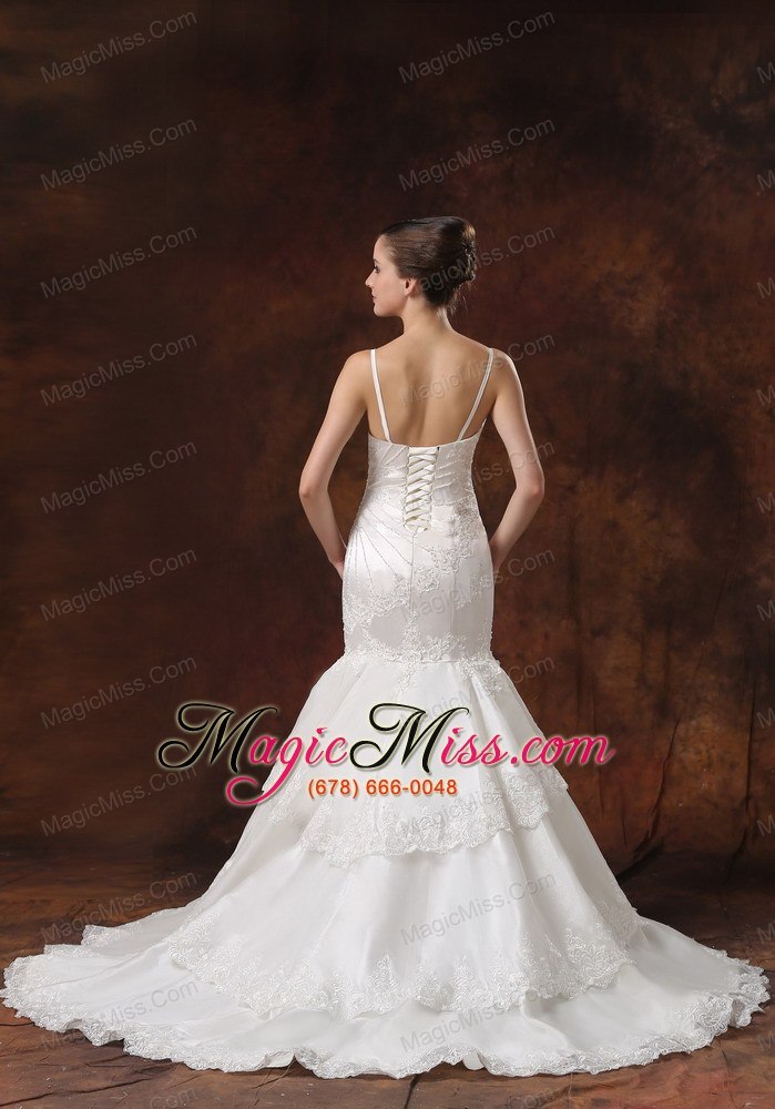 wholesale custom made spaghetti straps mermaid wedding dress lace over shirt