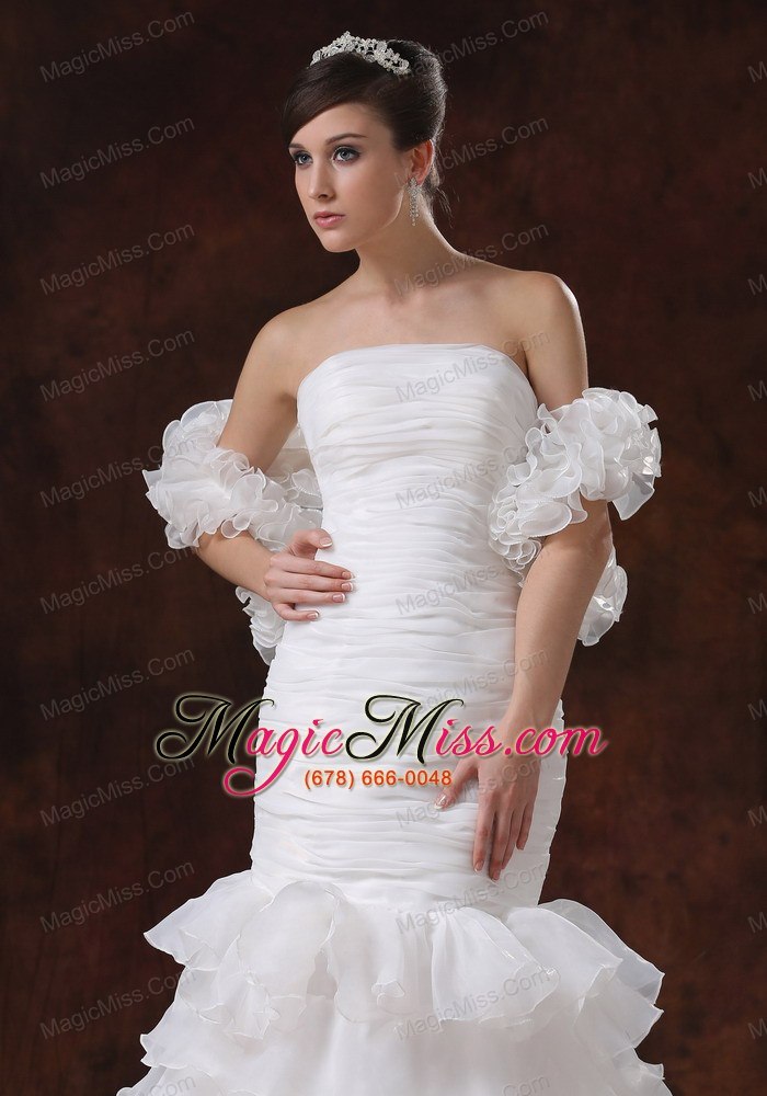 wholesale mermaid organza white ruch wedding dress with ruffles layers