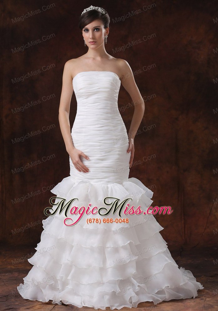 wholesale mermaid organza white ruch wedding dress with ruffles layers