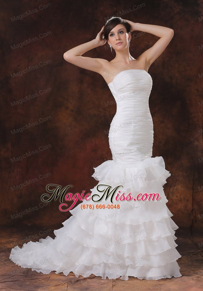 wholesale mermaid organza white ruch wedding dress with ruffles layers