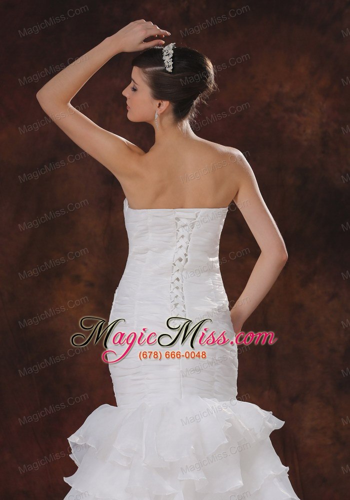 wholesale mermaid organza white ruch wedding dress with ruffles layers