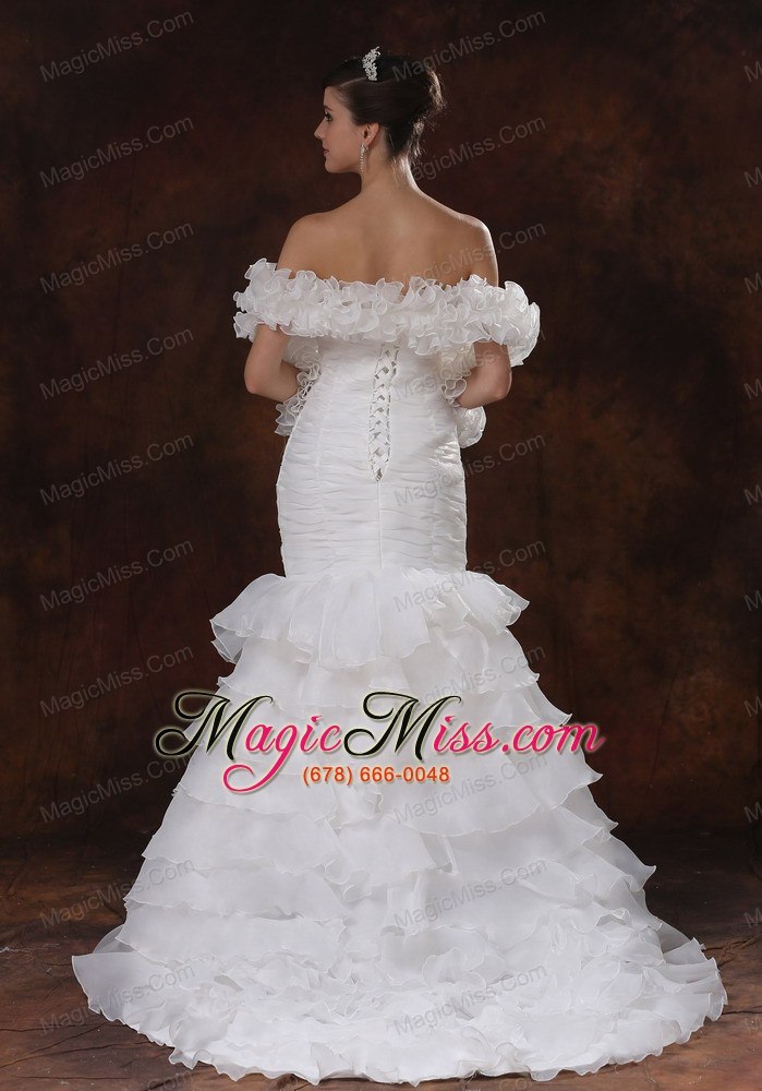 wholesale mermaid organza white ruch wedding dress with ruffles layers