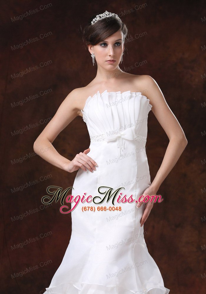 wholesale customize mermaid wedding dress with strapless ruffled layers decorate